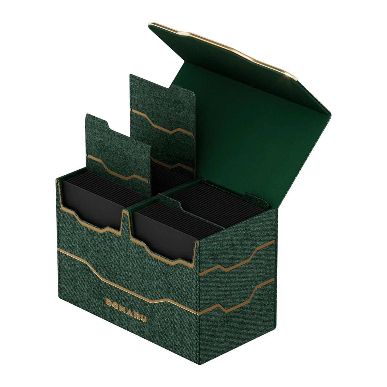 Gatherers' Tavern: Domaru Armory Collection Vertex Duo 200+ Deck Box - Malachite (PREORDER) - Green malachite-patterned dual deck box with gold accents and magnetic lid, designed for card storage.