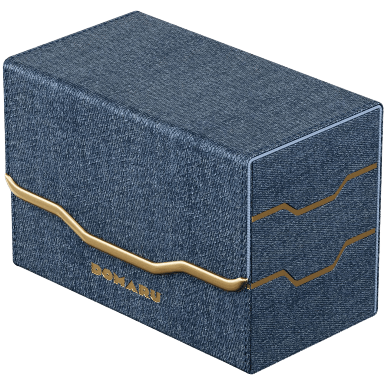 Gatherers' Tavern: Domaru Armory Collection Vertex Duo 200+ Deck Box - Lazulite (PREORDER) - Dark blue fabric-covered rectangular deck box with gold metallic wavy lines and Domaru logo on the side.