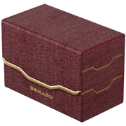 Gatherers' Tavern: Domaru Armory Collection Vertex Duo 200+ Deck Box - Carnelian (PREORDER) - Rectangular maroon fabric deck box with gold wave accent and Domaru logo, designed for storing 200+ cards.