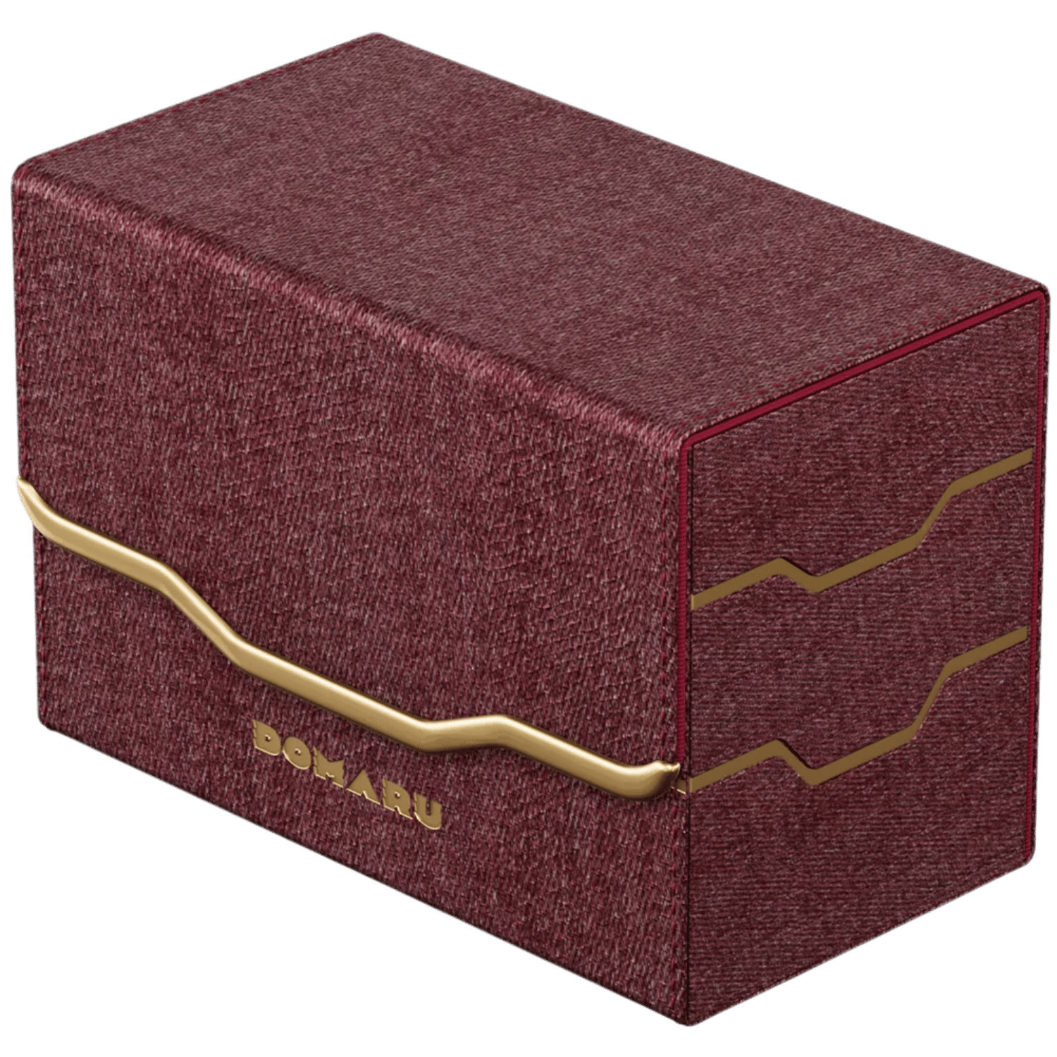 Gatherers' Tavern: Domaru Armory Collection Vertex Duo 200+ Deck Box - Carnelian (PREORDER) - Rectangular maroon fabric deck box with gold wave accent and Domaru logo, designed for storing 200+ cards.