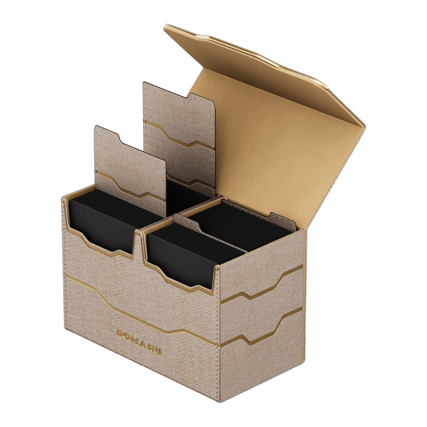 Gatherers' Tavern: Domaru Armory Collection Vertex Duo 200+ Deck Box - Alabaster (PREORDER) - Alabaster-colored rectangular deck box with a geometric pattern and four separate compartments designed to hold cards and.