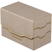 Gatherers' Tavern: Domaru Armory Collection Vertex Duo 200+ Deck Box - Alabaster (PREORDER) - Alabaster rectangular card deck box with textured surface and gold metal accent band wrapping around middle, featuring.