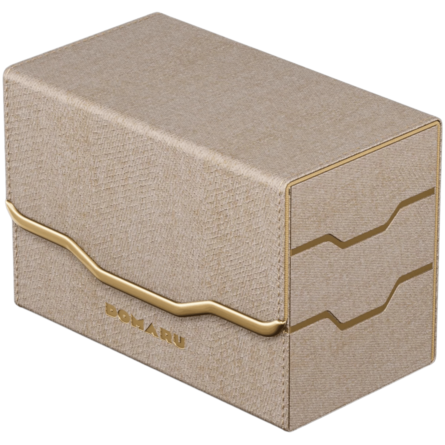 Gatherers' Tavern: Domaru Armory Collection Vertex Duo 200+ Deck Box - Alabaster (PREORDER) - Alabaster rectangular card deck box with textured surface and gold metal accent band wrapping around middle, featuring.