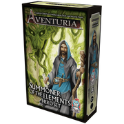 Aventuria Hero Set: Summoner of the Elements (PREORDER) - Boxed game expansion with fantasy artwork of a robed male summoner holding a staff conjuring green elemental spirits on a.