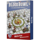 Warhammer Blood Bowl - High Elf Pitch: Double-sided Pitch and Dugouts - Double-sided fantasy football pitch with High Elf theme, grid layout, decorated with a golden phoenix emblem in the center,.