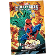 Marvel Multiverse RPG: One-Shot - Spider-Man Midtown Mayhem (PREORDER) - Brightly colored Marvel Multiverse RPG book cover featuring Spider-Man crouching on a green villain with dynamic orange.