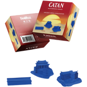Catan Masterpiece Series: Plastic Civilization - China (PREORDER) - Blue plastic miniature game pieces shaped like ancient Chinese buildings for Catan expansion set.