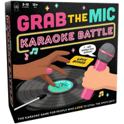Grab The Mic: Karaoke Battle - Colorful karaoke battle game box featuring a stylized hand on a vinyl record and a microphone with neon text.