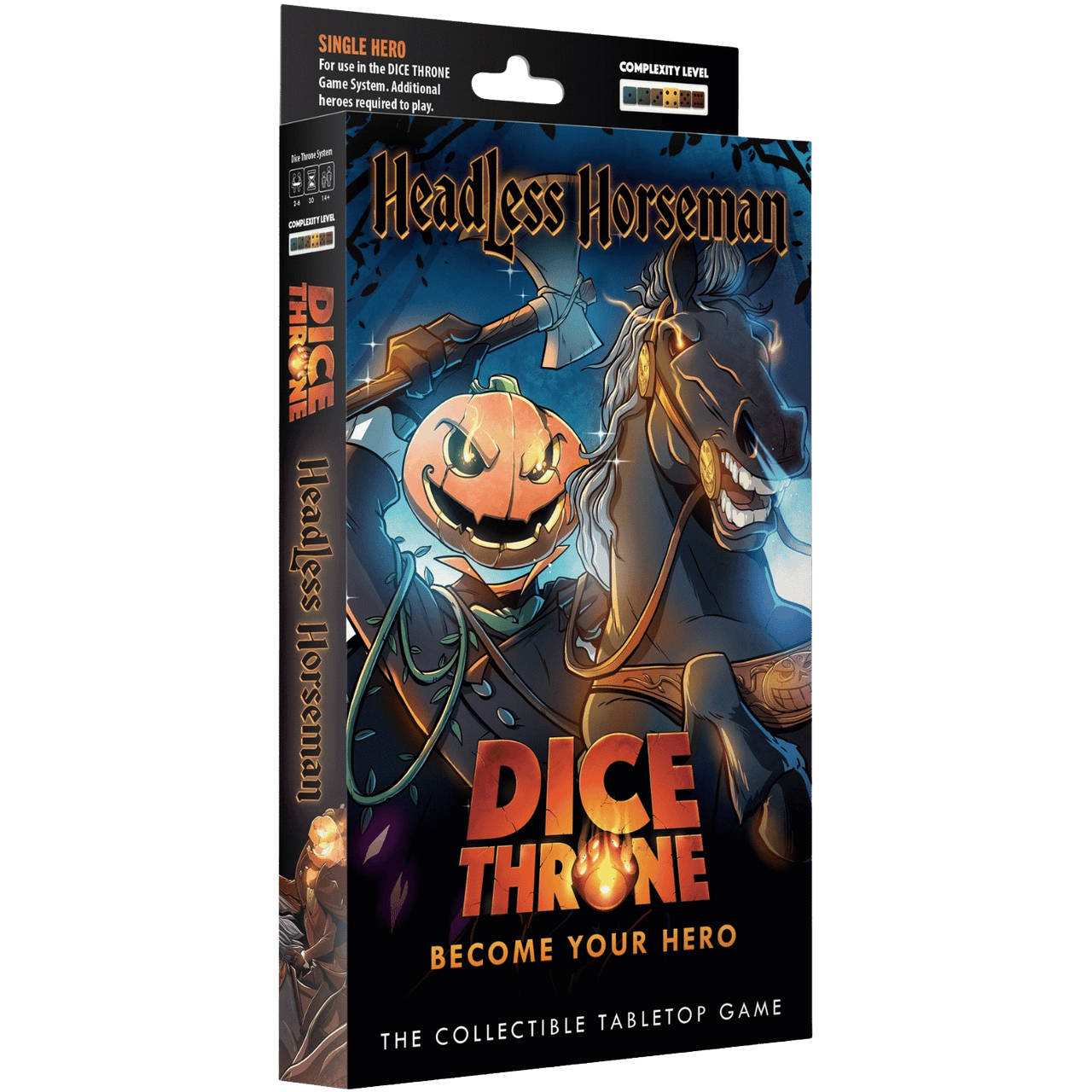 Dice Throne: Hero Pack - Headless Horseman (PREORDER) - Dice Throne Hero Pack featuring Headless Horseman with glowing pumpkin head and dark armored horse on cover.