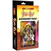 Dice Throne: Accessory Pack - Sun Elf (PREORDER) - Dice Throne Sun Elf accessory pack with colorful elf character figurine in transparent blister packaging and fiery.