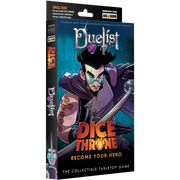 Dice Throne: Hero Pack - Duelist (PREORDER) - Dice Throne Duelist Hero Pack box featuring a stylized male warrior with purple armor and glowing blue eyes wielding a.