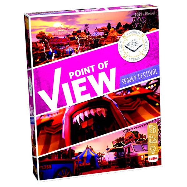 Point of View: Spooky Festival - Point of View Spooky Festival board game box with vibrant purple and orange hues, featuring spooky festival scenes and.