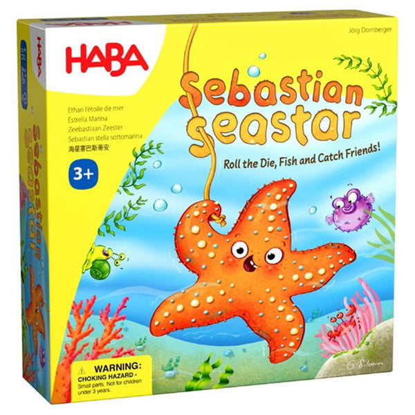 Sebastian Seastar - Colorful children's fishing game box featuring an orange starfish with big eyes underwater design.