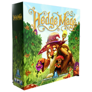Hedge Mage - Colorful board game box featuring a whimsical hedgehog wizard in a forest setting with mushrooms and plants.