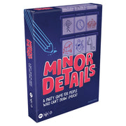 Minor Details - Navy blue rectangular box with red and white "Minor Details" text and cartoon icons of a clock, camera, and stick figure.