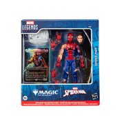 Marvel Legends Series Magic: The Gathering Battle-Damaged Spider-Man - The Gathering game card in blue and red box.