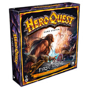 HeroQuest: First Light - HeroQuest First Light board game box with fantasy art of a warrior facing a dragon, dark purple and orange tones.