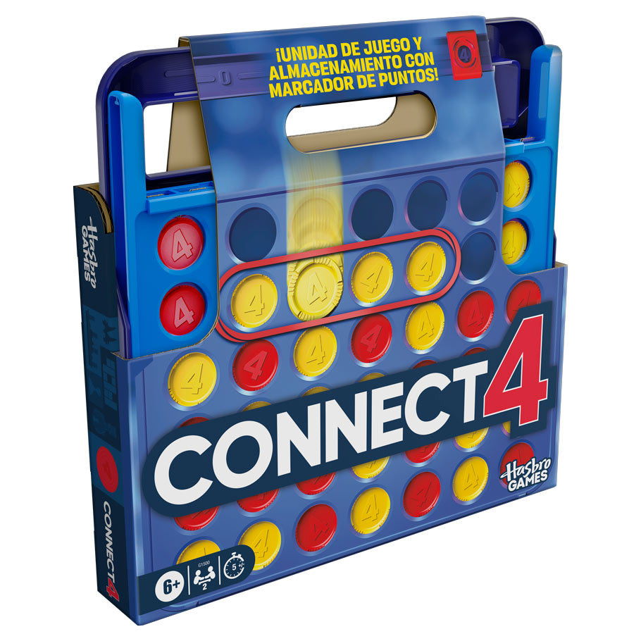Connect 4 Refresh - Blue Connect 4 game with yellow and red discs in a square grid, featuring a built-in score tracker and carry handle.