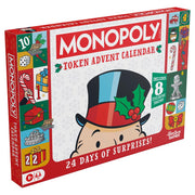 Monopoly: Token Advent Calendar 2026 - Red and white Monopoly Token Advent Calendar box featuring Mr. Monopoly with a holly-adorned top hat and festive.