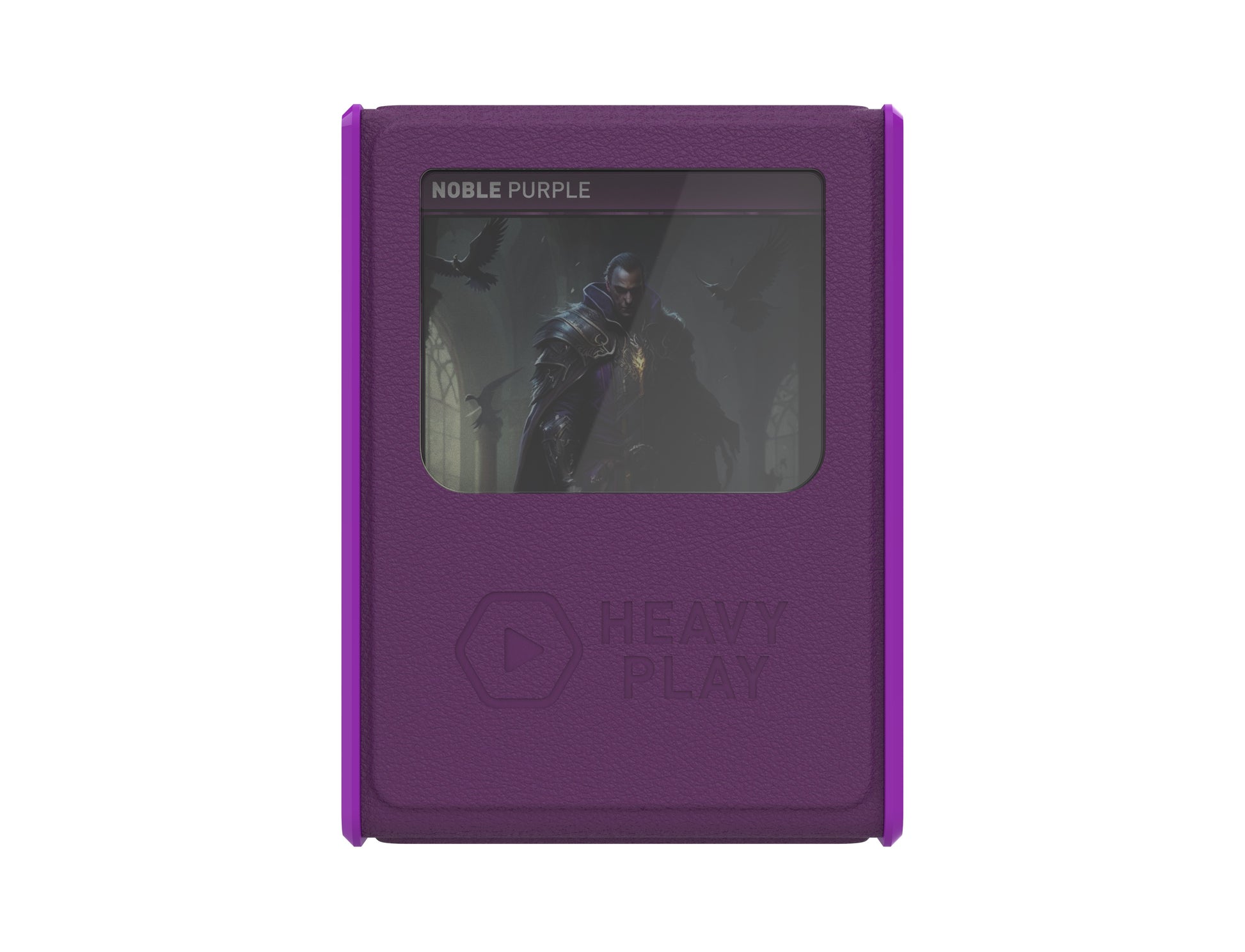 Heavy Play: RFG Deck Box MAX 100 DS - Noble Purple - Purple rectangular deck box with transparent window showcasing a dark fantasy character art.
