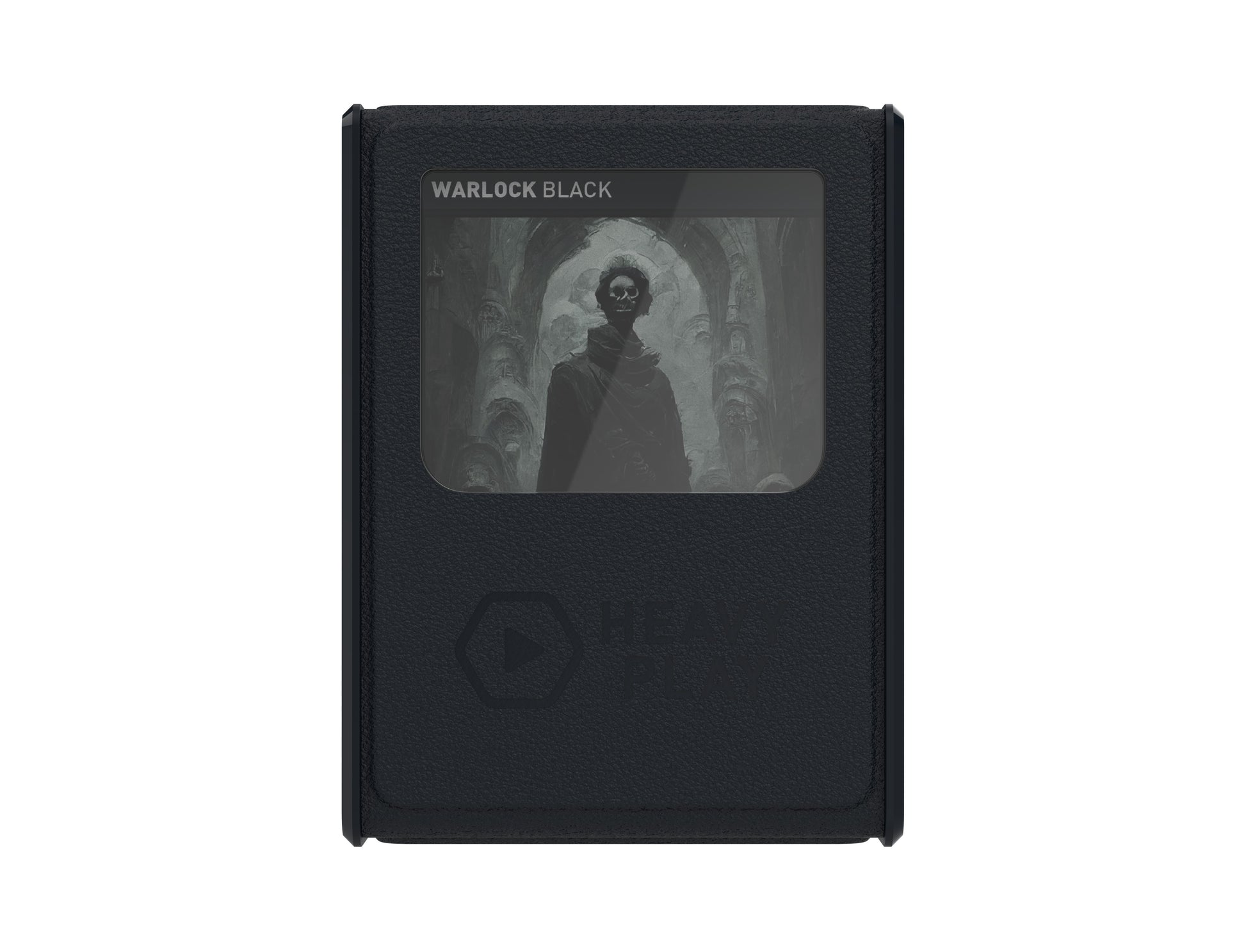 Heavy Play RFG Deck Box Max 133DS Warlock Black - Black rectangular deck box with a transparent window showing dark, mystical artwork inside and a subtle embossed logo below.