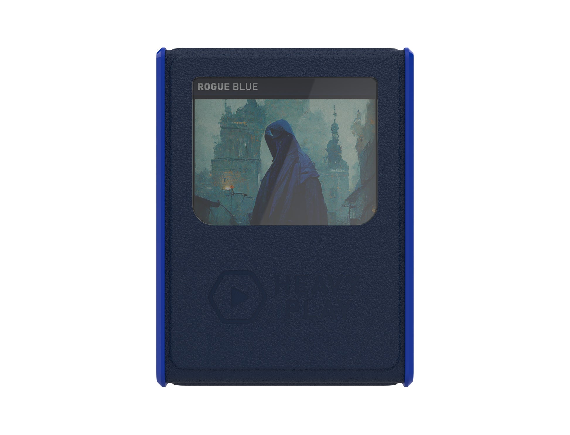Heavy Play RFG Deck Box Max 133DS Rogue Blue - Dark blue rectangular deck box with a small window showing a blue hooded figure and gothic architecture design.
