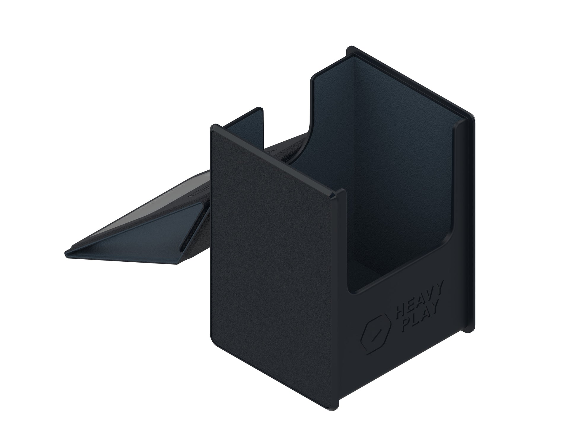 Heavy Play RFG Deck Box MAX 80 Double Sleeved Warlock Black - Black rectangular double-sleeved deck box with an open top and a hinged lid flapped to the side.