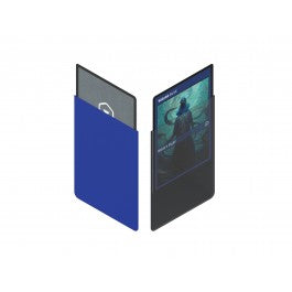 Heavy Play: CURV Sleeves Standard - Wizard Blue - Two rectangular card sleeves in wizard blue and black, designed to protect collectible cards, one sleeve holding a.