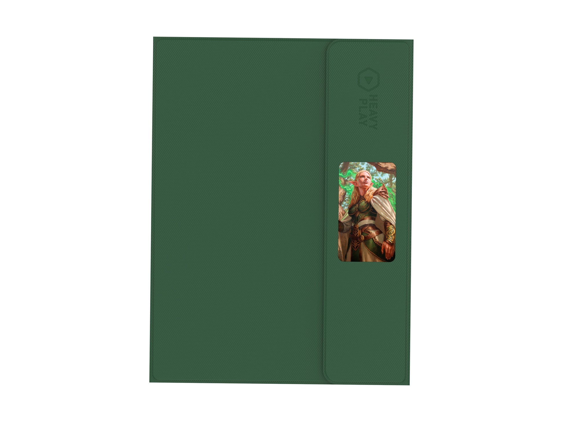 Heavy Play ETB Playmat: Dan Scott - Elves (PREORDER) - Dark green rectangular playmat with a small detailed fantasy elf artwork panel on the right side.