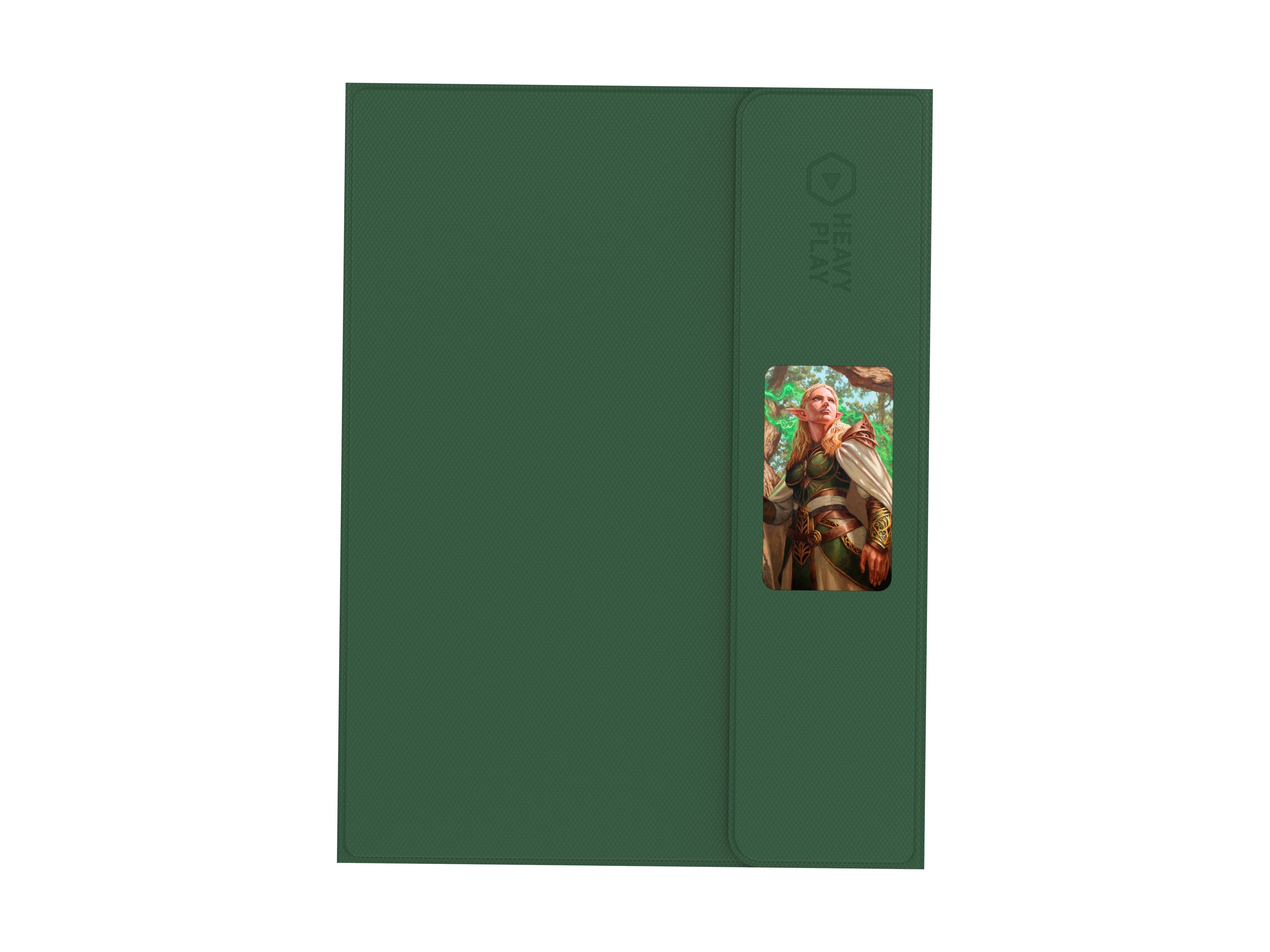 Heavy Play ETB Playmat: Dan Scott - Elves (PREORDER) - Dark green rectangular playmat with a small detailed fantasy elf artwork panel on the right side.