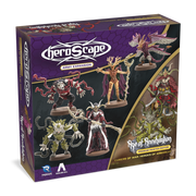 Heroscape: Army Expansion - Heroes of Arboreas - Heroscape Army Expansion box with detailed fantasy hero miniatures in vibrant colors on dark purple background.