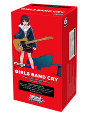 Weiss Schwarz: Girls Band Cry Premium Booster Box - Red rectangular box featuring an anime girl holding a guitar, labeled Girls Band Cry Weiss Schwarz trading card game premium
