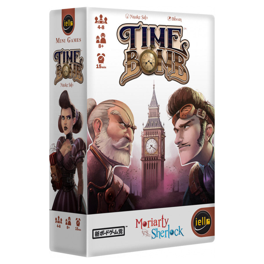 Timebomb (PREORDER) - Rectangular game box for Timebomb with illustrated characters and Big Ben in background, vintage style.