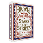Bicycle Playing Cards: Stars and Stripes - Bicycle Stars and Stripes playing cards box in red, white, and blue with stars border and vintage-style typography.
