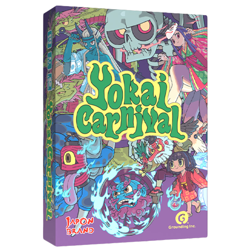 Yokai Carnival - Colorful Yokai Carnival card game box featuring anime-style yokai characters and bold green-yellow title text.