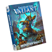 Tales of the Valiant: Monster Vault 2 - Book cover with fantasy artwork featuring a fierce armored monster wielding glowing blue magic in a battle scene, titled.