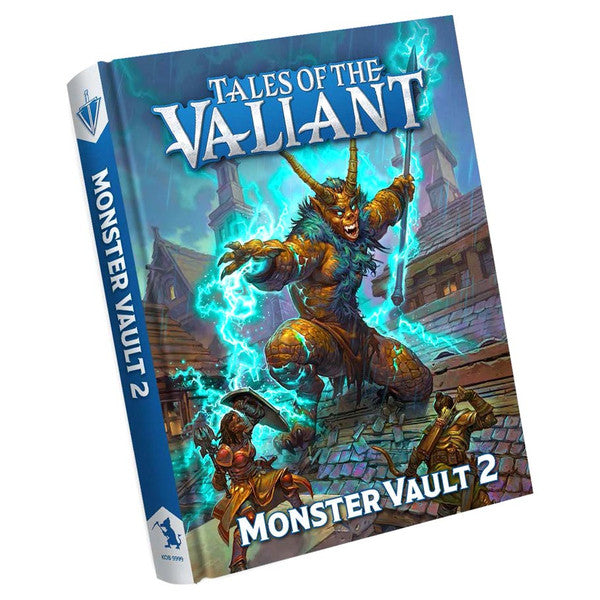 Tales of the Valiant: Monster Vault 2 - Book cover with fantasy artwork featuring a fierce armored monster wielding glowing blue magic in a battle scene, titled.