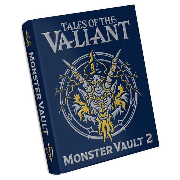 Tales of the Valiant: Monster Vault 2 Limited Edition - Dark blue hardcover RPG book titled Tales of the Valiant Monster Vault 2 with a detailed gold and silver fierce monster.