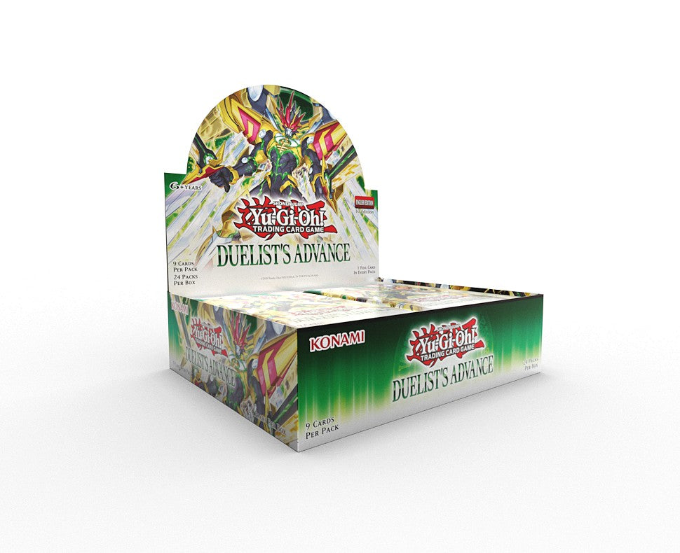 Yu-Gi-Oh! Duelist's Advance Core - Booster Box - Green and white Yu-Gi-Oh! Duelist's Advance Core booster box with colorful character art and logo on display tray.