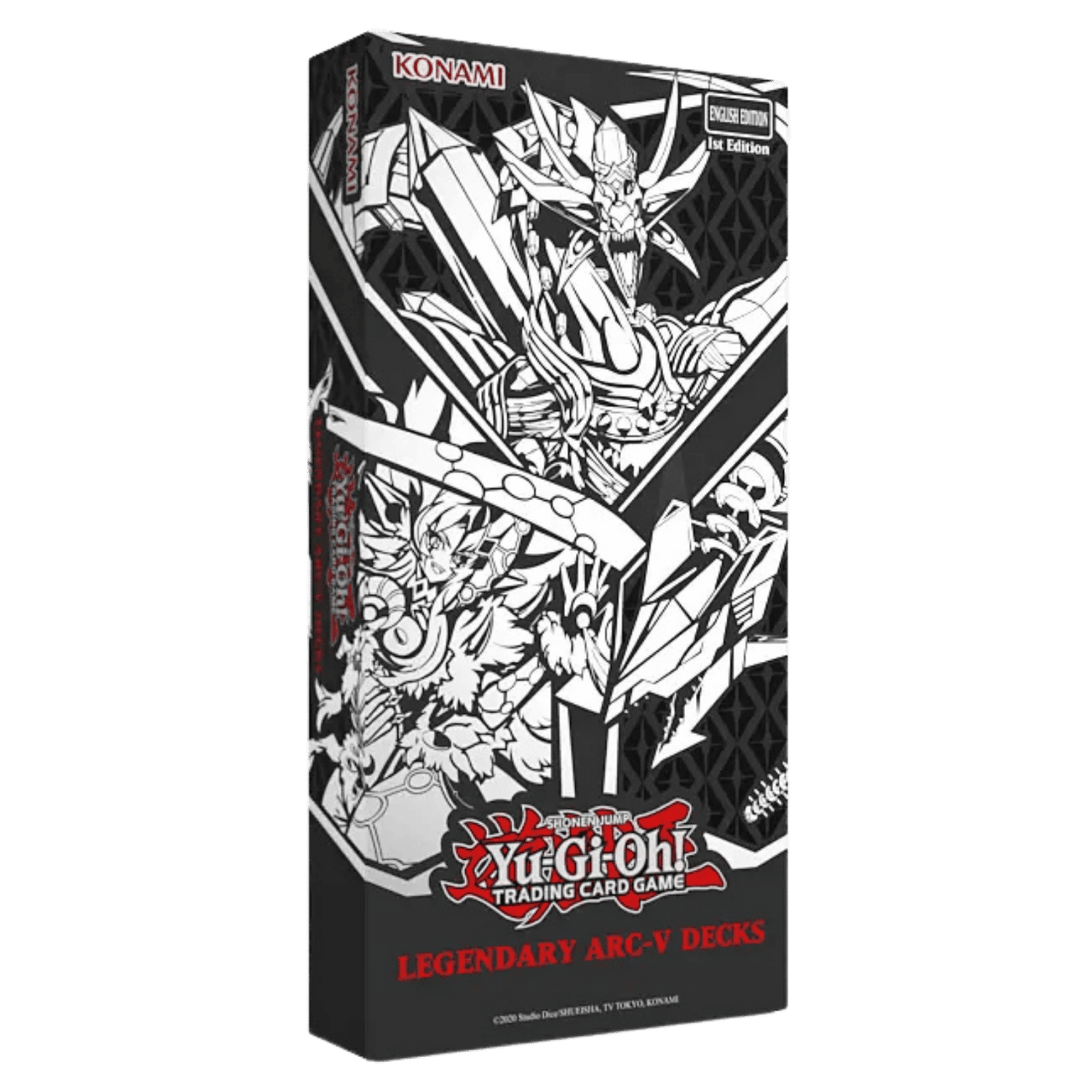 Yu-Gi-Oh: Legendary ARC-V Decks - Black Yu-Gi-Oh Legendary ARC-V Decks box with white anime-style character art and red logo text.