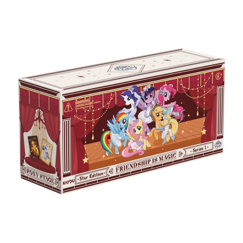 My Little Pony: Friendship Eternal Collectible Cards - Star Edition Series 1 Display (PREORDER) - Rectangular collectible card display box featuring My Little Pony characters on a stage backdrop, decorated in red, gold,.