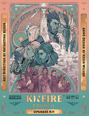 Kinfire Council: Upgrade Kit - Colorful game box cover featuring illustrated fantasy characters in detailed medieval attire with an ornate tower background