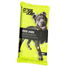 Dogs With Jobs: Odd Jobs Expansion - Bright yellow card pack for Dogs With Jobs Odd Jobs Expansion featuring a playful black dog with red paw prints.