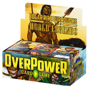 OverPower: Edgar Rice Burroughs and the World Legends: Booster Display - Colorful cardboard booster display box for OverPower card game with Edgar Rice Burroughs and World Legends branding,.