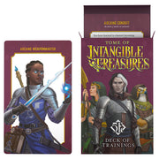 D&D 5E: Intangible Treasures Deck of Trainings - Purple and gold D&D Tome of Intangible Treasures deck box featuring fantasy characters in detailed armor and cloaks.