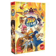 Tag Team - Bright yellow game box with colorful fantasy characters wielding swords and magic, showcasing "Tag Team" logo in bold.