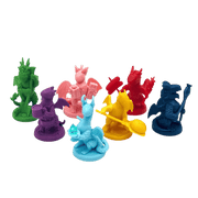 Flamecraft: Dragon Miniatures (Series 2) (PREORDER) - Eight colorful dragon miniatures in green, purple, pink, light blue, yellow, red, orange, and dark blue, each with unique.