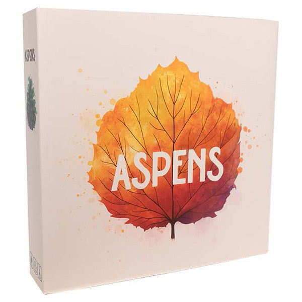 Aspens: Deluxe Edition - Square box with a large orange and yellow autumn leaf illustration and white "ASPENS" text on the front.