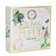 La Petite Fleur - Square white board game box with floral and bird illustrations, green and pink accents, and gold lettering reading "La.