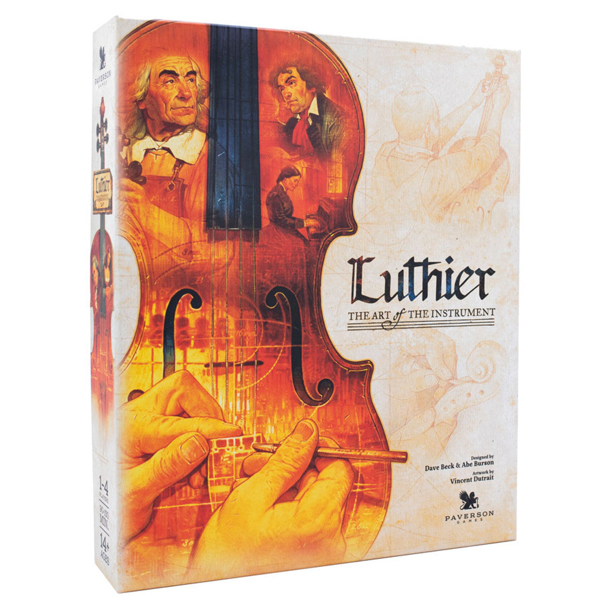 Luthier: The Art of the Instrument - Book cover featuring an orange-brown violin with detailed f-holes and hands tuning strings, title in black serif font on.